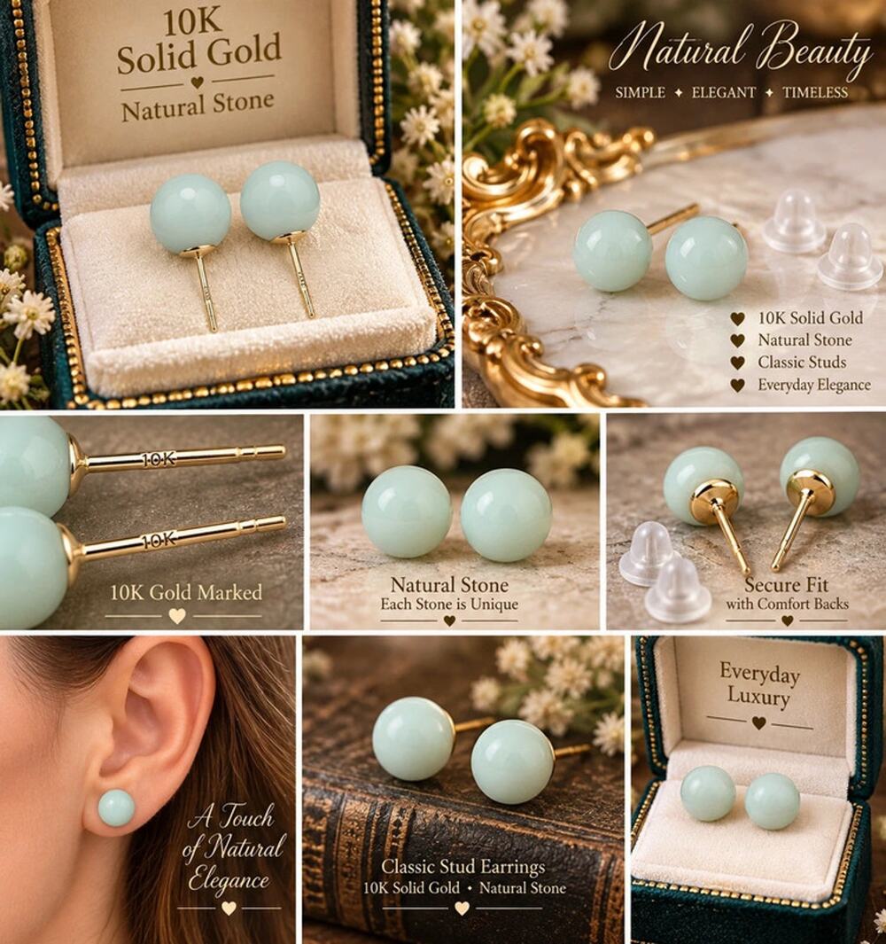 10k solid gold post with natural aquamarine stones